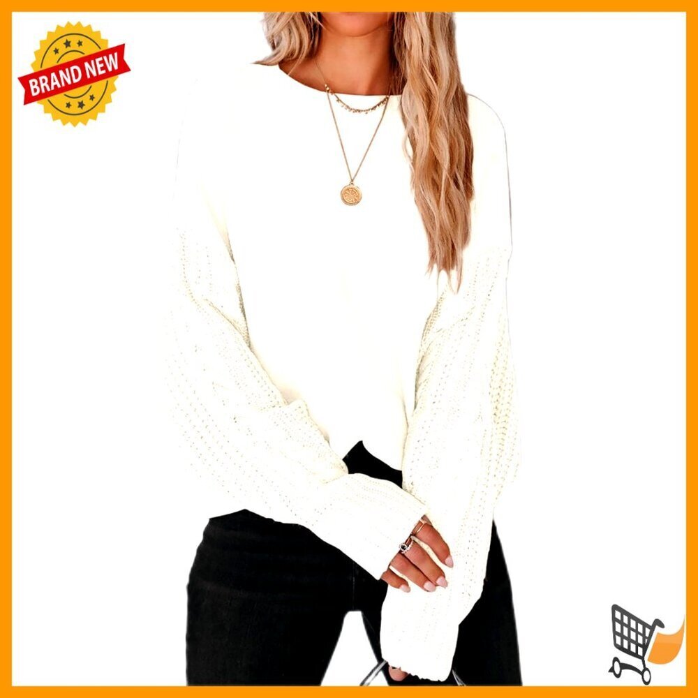Oversized Cable Knit Pullover Sweater Chunky Knit Drop Shoulder Casual Tunic